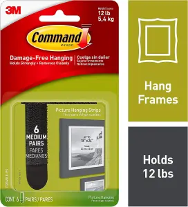 Command™ Picture Hanging Strips 17204BLK-6-UKN, Black, Medium, 6 Pairs (12 Strips)