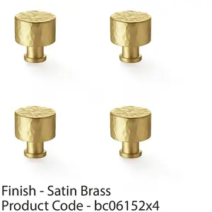 4 PACK - Round Hammered Door Knob Satin Brass 30mm Diameter Cupboard Cabinet Pull Handle