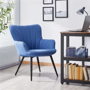 Yaheetech Blue Upholstered Curved Back Fabric Armchair