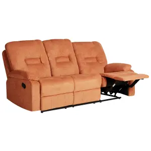 3 Seater Fabric Manual Recliner Sofa Orange BERGEN