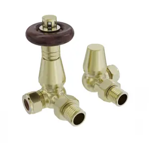 Right Radiators Traditional Antique Design Brushed Brass TRV & Lockshield Corner Radiator Valves 1/2"x15mm Set