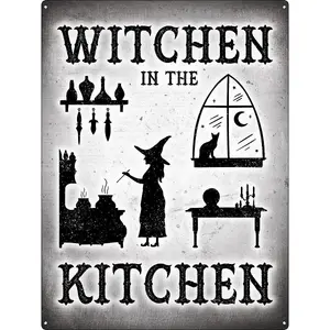 Grindstore Witchen In The Kitchen Tin Sign White/Black (One Size)