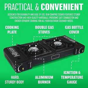 Double Gas Stove Portable Camping Fishing Cooker Portable Chef BBQ Burner Grill