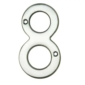 Satin Chrome Door Number 8 75mm Height 4mm Depth House Numeral Plaque