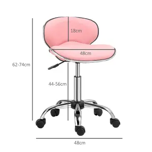 HOMCOM Office Chair Beauty Salon Rolling Technician Stool Chair Pink