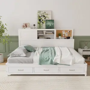 COSTWAY Wooden Sofa Bed Frame with 3 Drawers Single/Double Size Guest Bed