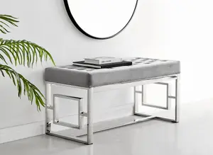 Furniturebox UK Cambridge Grey Velvet & Chrome Dressing Table and Stool Set