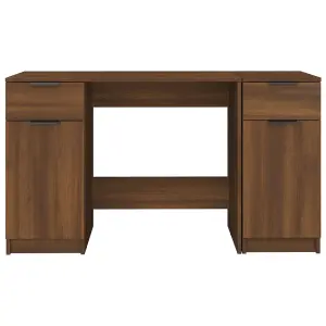 Berkfield Desk with Side Cabinet Brown Oak Engineered Wood