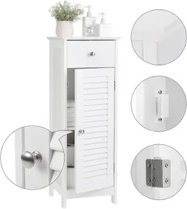 VASAGLE Wooden Bathroom Floor Cabinet Storage Organizer Set Free Standing Corner Unit with 1 drawer and 1 Cupboard Shutter Door