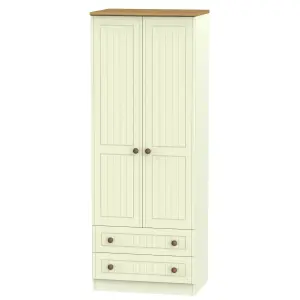 Warwick Ready assembled Contemporary Matt cream oak effect 2 Drawer Tall Double Wardrobe (H)1970mm (W)740mm (D)530mm