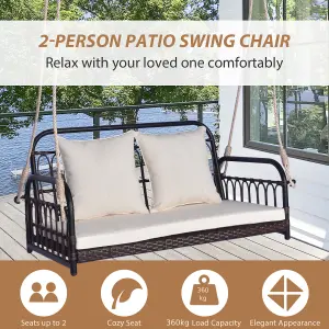 Costway 2-Person Patio Wicker Swing Chair Hanging Outdoor Swing Bench w/ Cushions