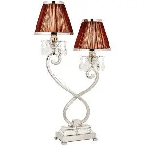 Esher Luxury Twin Table Lamp Nickel Crystal Brown Shade Traditional Bulb Holder