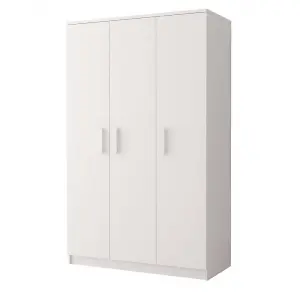 Smyk 19 Elegant White Hinged Wardrobe 1200mm H1930mm D500mm with White Handles - Spacious Storage Solution