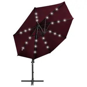 Berkfield Cantilever Umbrella with Pole and LED Lights Bordeaux Red 300cm