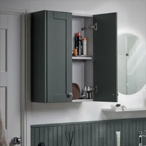 Ashford Matt Kombu green Double Bathroom Wall cabinet (H)72cm (W)49.5cm