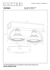 Lucide Dorian Modern Twin Ceiling Spotlight - LED Dim to warm - GU10 - 2x12W 2200K/3000K - Black