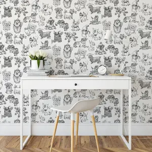 Pooches Wallpaper Mono Muriva 102577