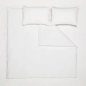 Waffle Double Duvet Cover and Pillowcases Bedding Set Pure White Premium Cotton