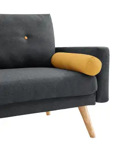 Langley Fabric Sofa Bed With Natural Wooden Legs Tufted Backrest Charcoal With Matching Bolster Cushions