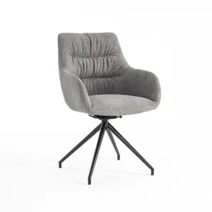 Eva Modern Velvet Dining Chair Swivel Padded Seat w Arms Metal Leg Kitchen 6 Pcs (Grey)