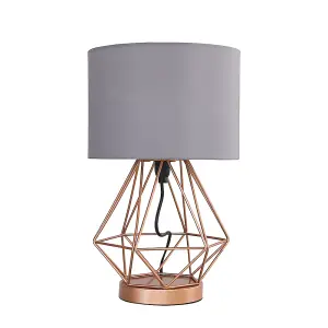 ValueLights Melrose Modern Copper Metal Basket Cage Touch Table Lamp with Grey Shade