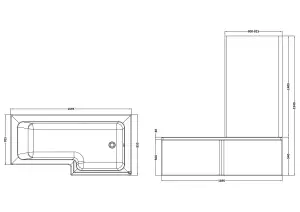 L Shape Right Hand Shower Bath Bundle - Includes Tub, Screen with Fixed Return & Front Panel - 1700mm