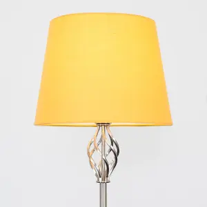 ValueLights Memphis Traditional Style Satin Nickel Barley Twist Floor Lamp with Mustard Light Shade