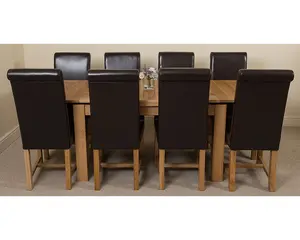 Richmond 140cm - 220cm Oak Extending Dining Table and 8 Chairs Dining Set with Washington Brown Leather Chairs