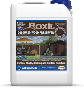 Roxil Wood Stain Preserver (5L Burnt Umber) - 5 Year Protection for Indoor & Outdoor Wood. No VOCs, Fast-Drying. 25 m Coverage