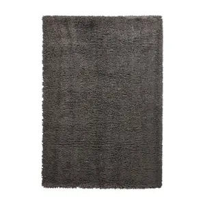 Charcoal Plain Shaggy Modern Easy To Clean Rug For Dining Room-160cm X 220cm