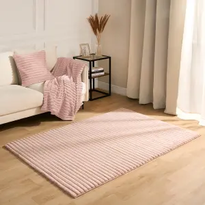 Faux Fur Rug Living Room Ribbed Large Mat Carpet, Blush - 160 x 230cm