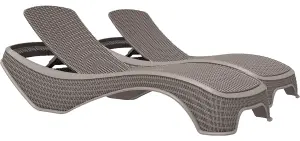 Homeology MALDIVES Warm Grey Prestigious Outdoor Rattan-Style Adjustable Sun Lounger - Pair