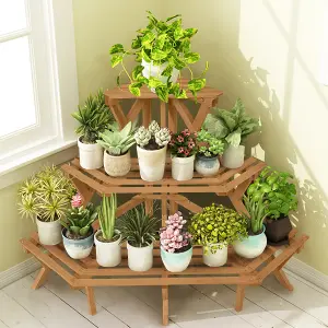 Costway 3-Tier Wooden Plant Pot Stand Lawn Shelves Flower Display Rack Organizer Holder