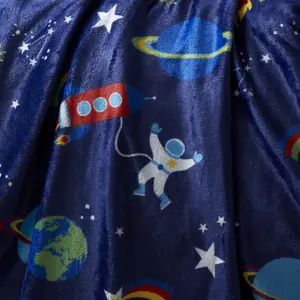 Catherine Lansfield Lost In Space Cosy Fleece 130x170cm Blanket Throw Blue