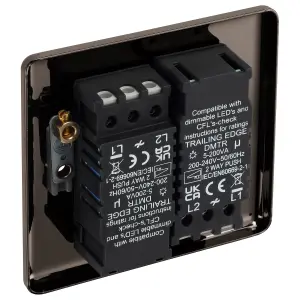 GoodHome Raised rounded profile Double 2 way 200W Dimmer switch Black 2 gang