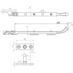 AFIT Polished Chrome Bulb End Casement Window Stay - 10"/250mm