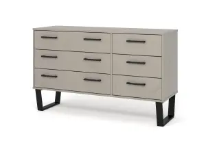 Grey Waxed 3+3 drawer wide chest of drawers