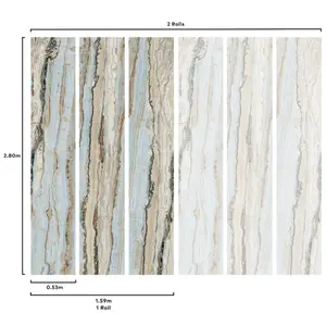 Grandeco Vertical Marble Blue & Neutral 3 Lane Repeatable Wallpaper Mural 159 x 280cm