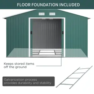 Outsunny 13 X 11ft Garden Storage Shed with2 Doors Galvanised Metal Green