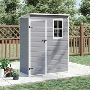 152cm W Grey Plastic Outdoor Garden Storage Shed with Window and Lockable Door