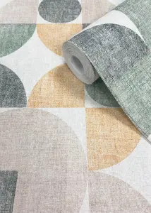 Muriva Green Geometric Fabric effect Patterned Wallpaper