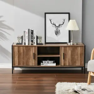 2-Door TV Stand with Metal Frame and 2 Cubby Storages Cabinets