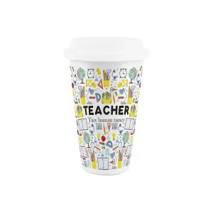 Teacher Ceramic Travel Mug - Novelty Thank You Appreciation Gift - Double-Walled Insulated Hot/Cold Drinks Cup Present