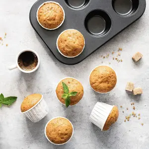 Non-Stick 6-Cup Muffin Trays Alloy Steel Multipurpose Baking Tin for Cupcakes, Yorkshire Puddings & Mini Quiches Pack of 2