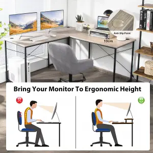 Costway L-Shaped Corner Computer Desk Reversible Study Writing Desk Workstation Home Office Laptop Table Grey