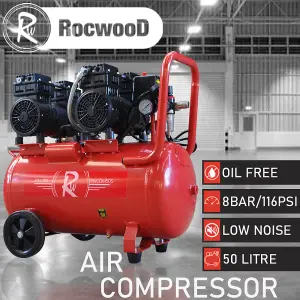 RocwooD Air Compressor Electric 50L Litre 1500w Silent 116PSI