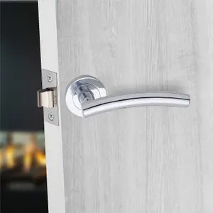 Arched T-Bar Bathroom Door Handle Set Thumbturn and Mortise Lock Polished Chrome