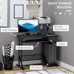 HOMCOM Computer Desk Quality Office Home PC Shelf Tray Wood Station Black