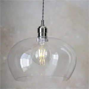 Hanging Ceiling Pendant Light - Medium Bright Nickel Plate & Clear Glass - 10W LED E27