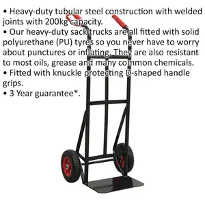 200kg Capacity Heavy-Duty Sack Truck with PU Tyres and D-Shaped Handle Grips